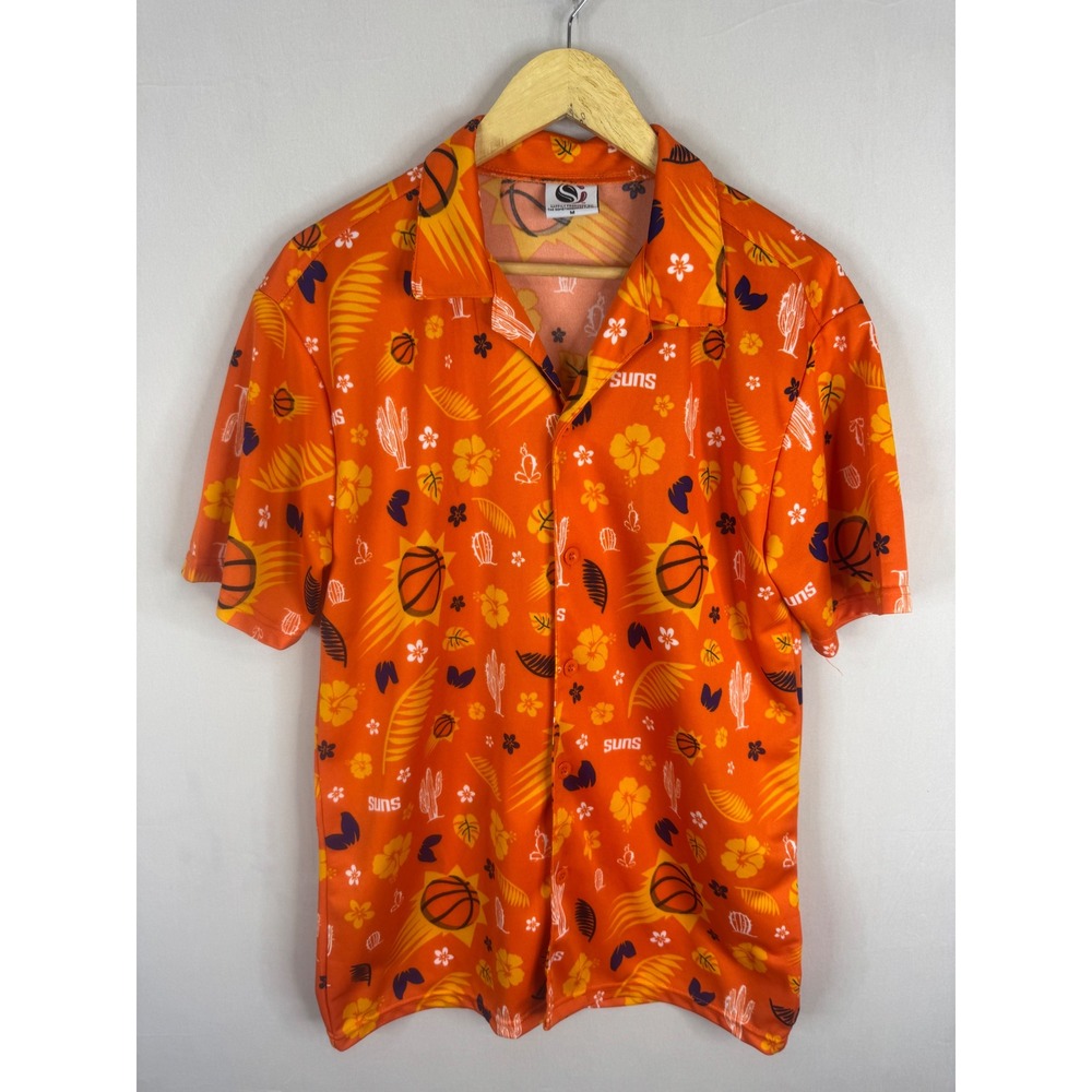 Something Inked Phoenix Suns 2018 NBA Mens Orange Floral Tropical Camp Shirt M